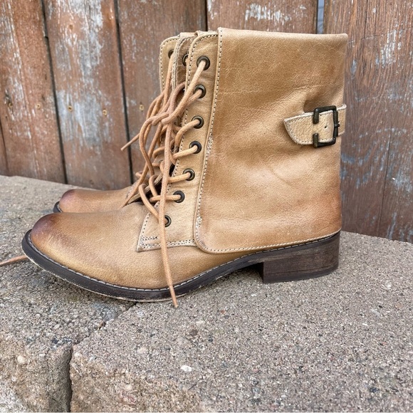MIA Women’s Brown Tan Leather Lace Up Moto Combat Boots Size 6 - Picture 1 of 14